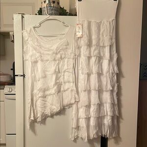 White Layer Asymmetrical Top/Skirt Set One Size NWT Boutique Moda Made In Italy